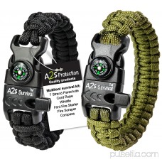 A2S Protection Paracord Bracelet K2-Peak - Survival Gear Kit with Embedded Compass, Fire Starter, Emergency Knife & Whistle Black / Black 9